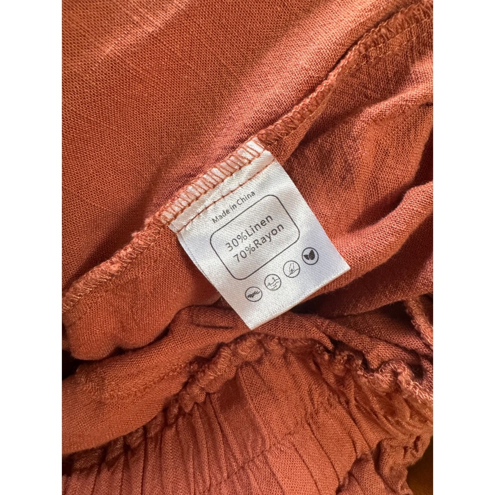 UEU Paperbag Shorts Women Medium Rust Orange Excellent Linen Blend Drawstring - Picture 5 of 6